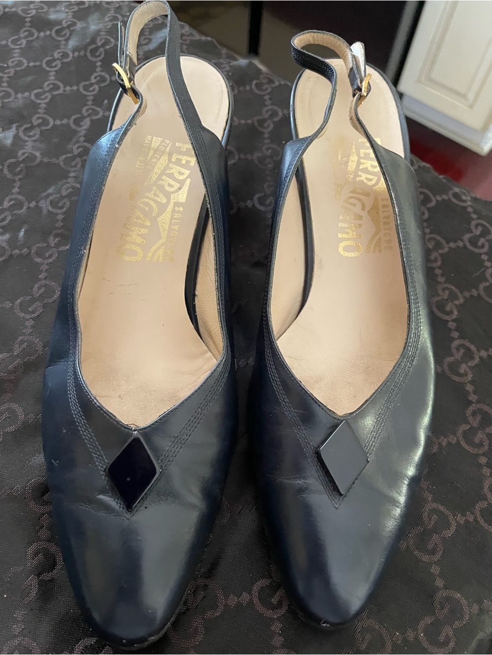 Salvatore Ferragamo Black Leather Slingback Mules - Picture 2 of 7